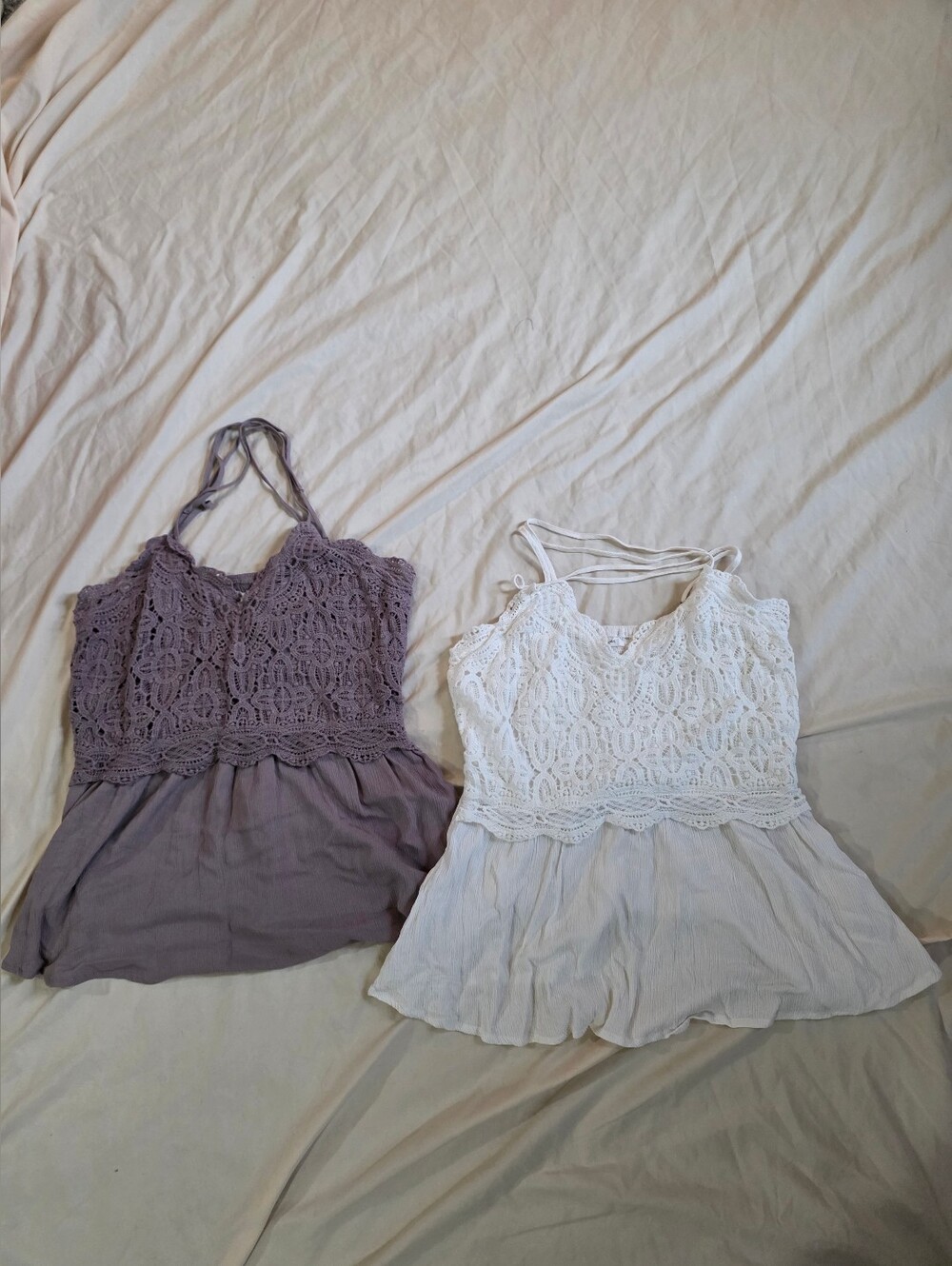 Mauricew White and Mauve Lace-Trim Cami Tops